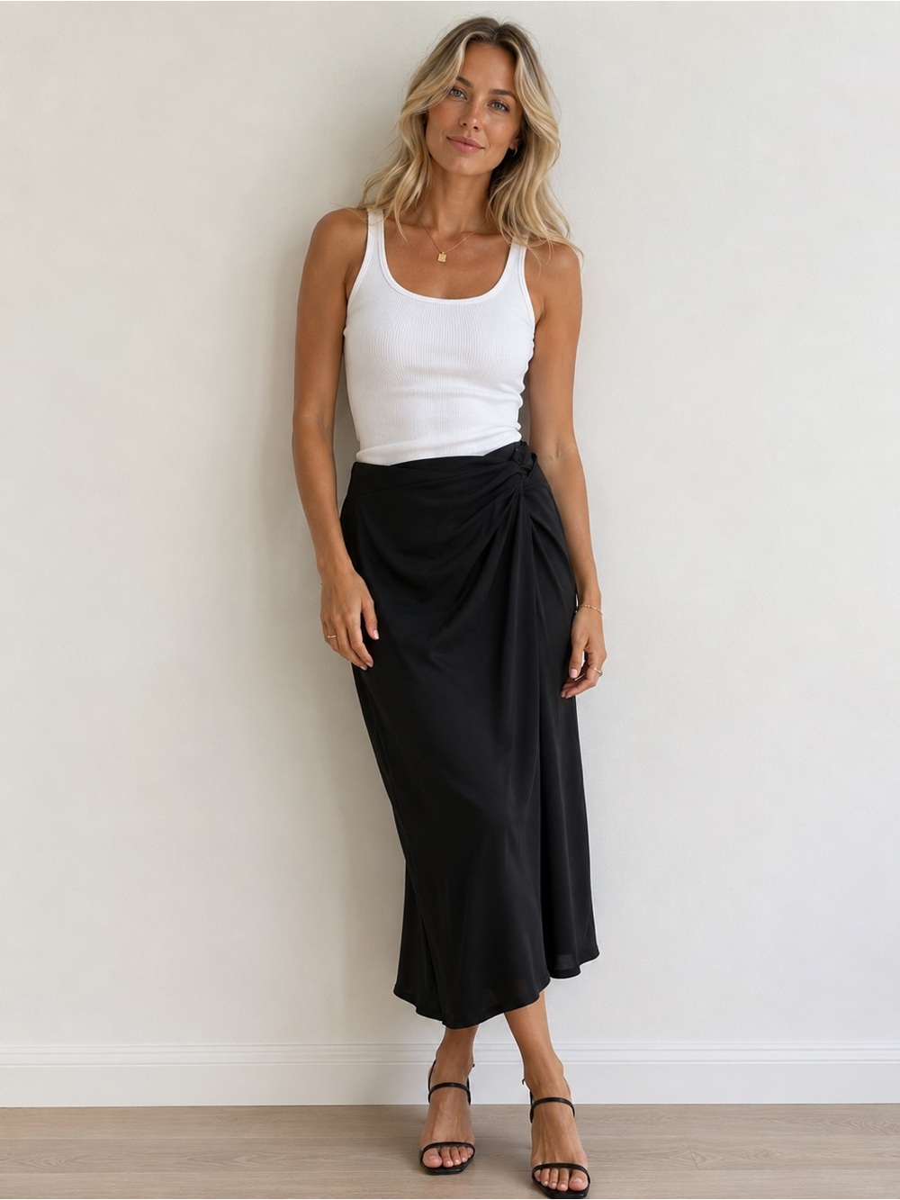 & Other Stories Black Wrap-Style Slinky Maxi Skirt with Slit